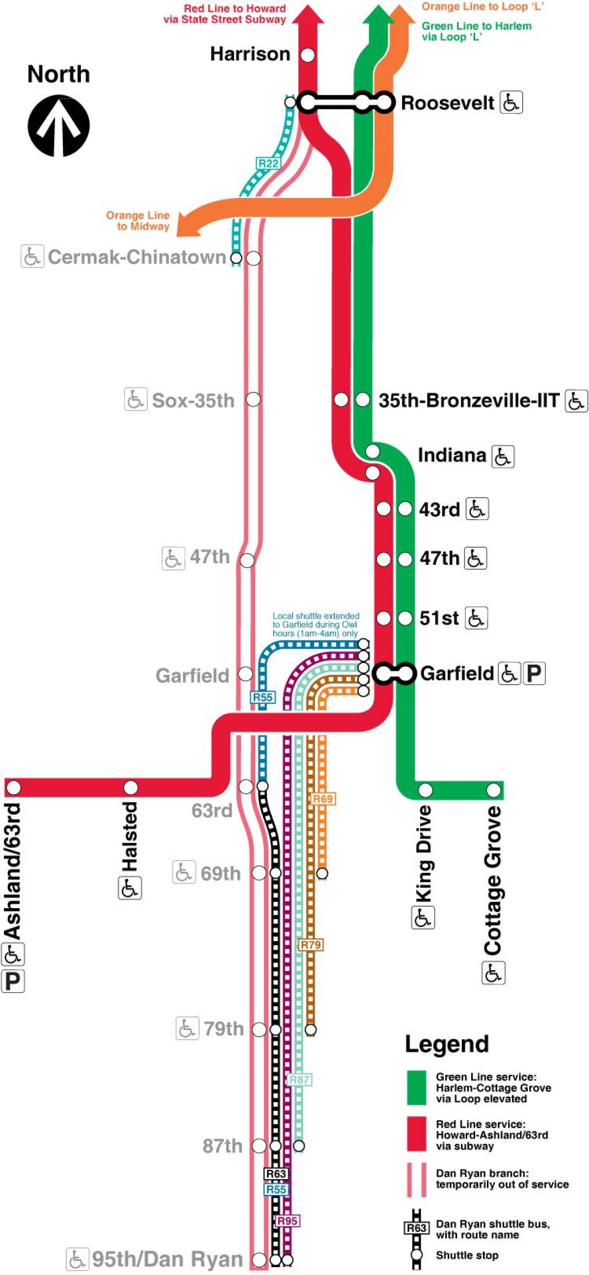 Chicago kereta api garis merah peta