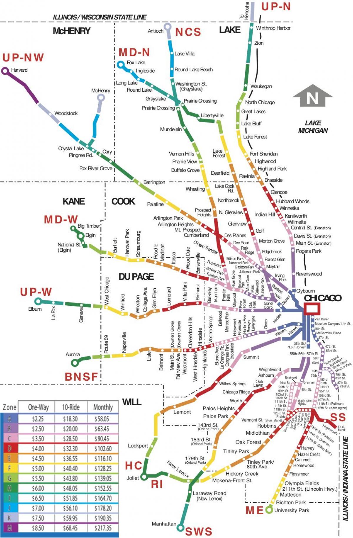 Chicago kawasan peta kereta api