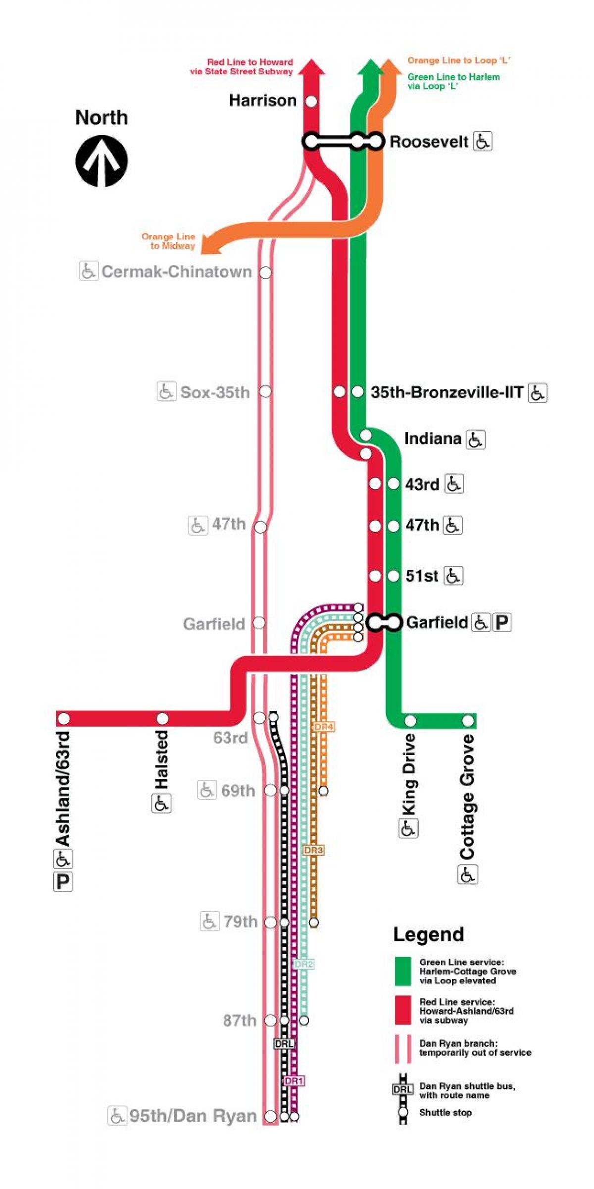 Chicago peta kereta api garis merah