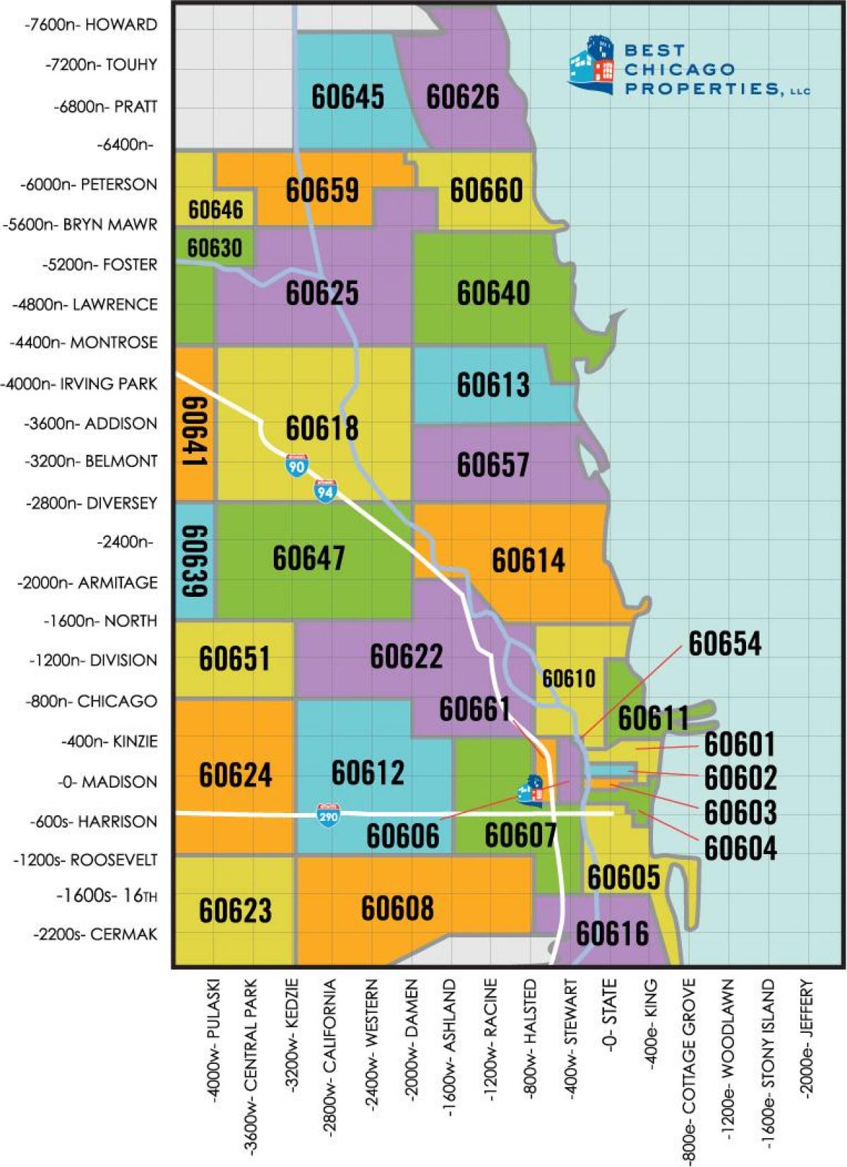 Chicago kawasan zip code peta