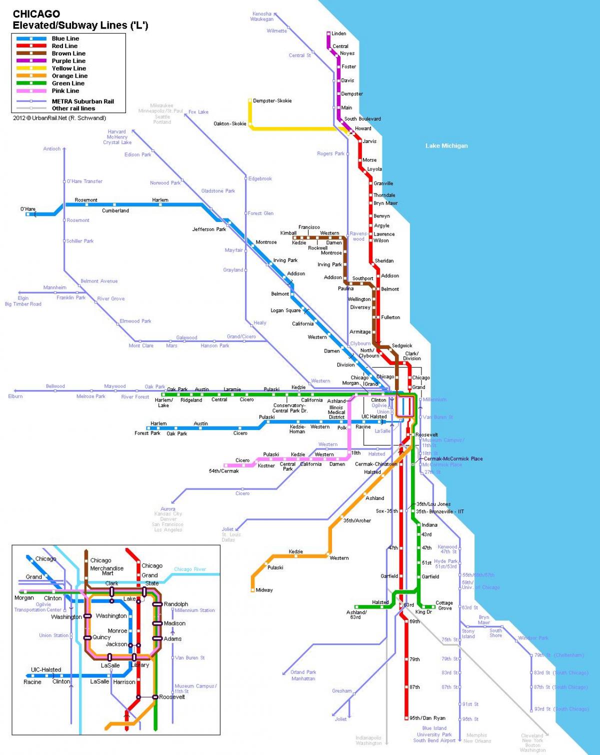 Chicago stesen keretapi bawah tanah peta